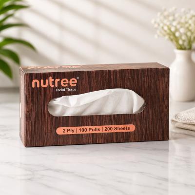 Nutree Facial Tissue Box | 2 Ply Soft Tissues | 200 Sheets (100 Pulls) Premium Pack